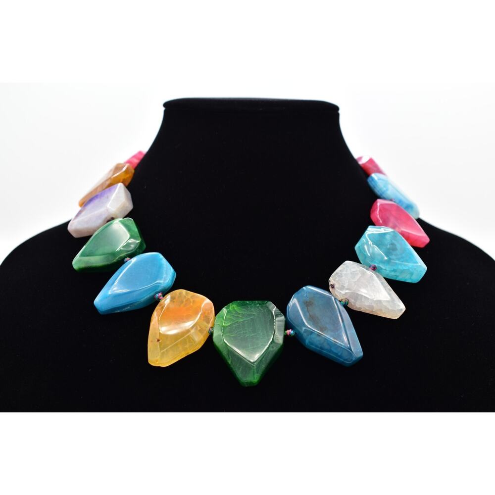 Lucoral LUC 925 Quartz Necklace Heavy Multi-Color Polished Chunky Signed BinBC